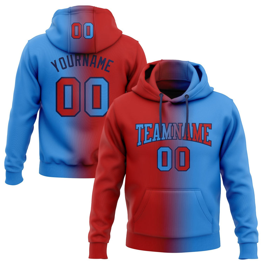 Custom Stitched Powder Blue Red-Navy Gradient Fashion Sports Pullover Sweatshirt Hoodie photo 1