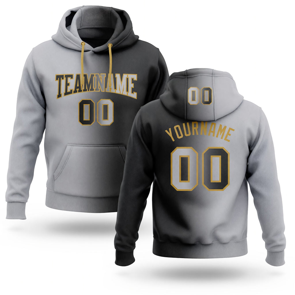 Custom Stitched Black Gray-Old Gold Gradient Fashion Sports Pullover Sweatshirt Hoodie