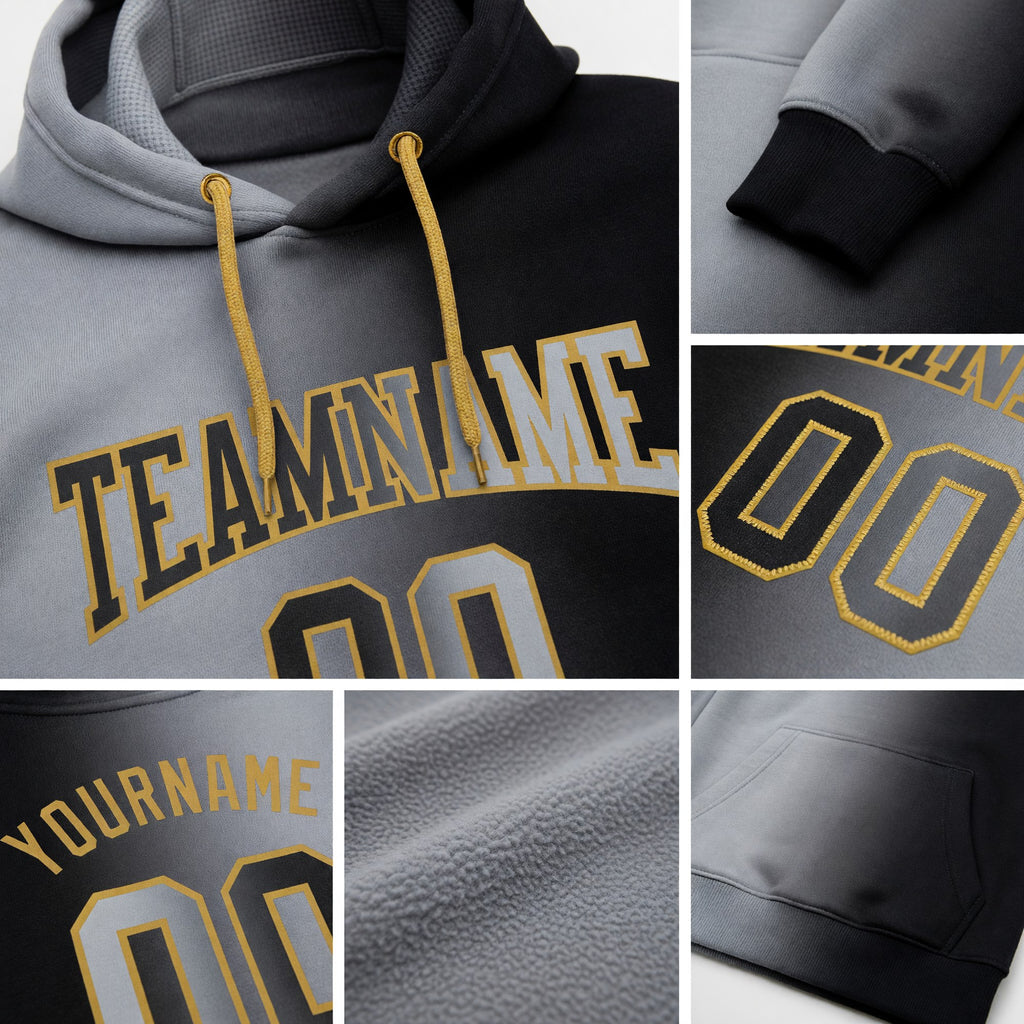 Custom Stitched Black Gray-Old Gold Gradient Fashion Sports Pullover Sweatshirt Hoodie detail