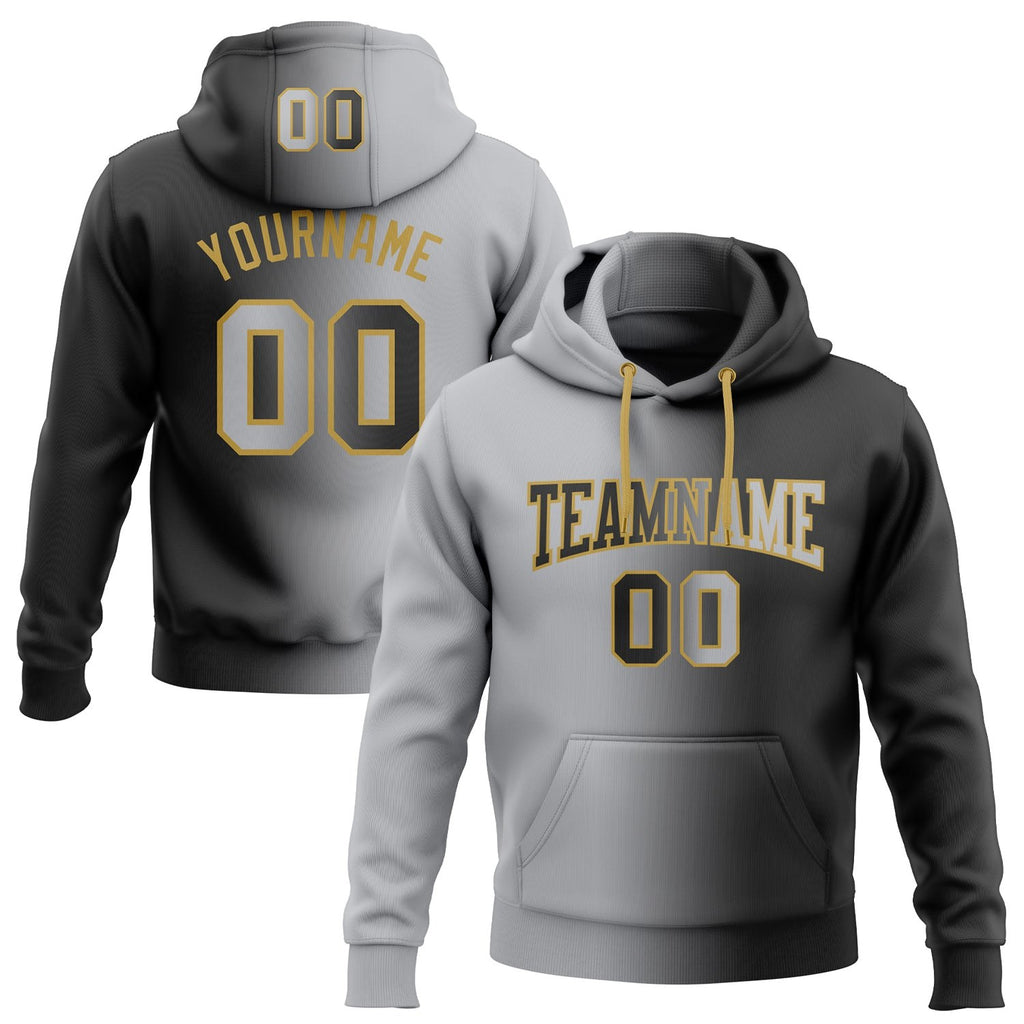 Custom Stitched Black Gray-Old Gold Gradient Fashion Sports Pullover Sweatshirt Hoodie photo 1