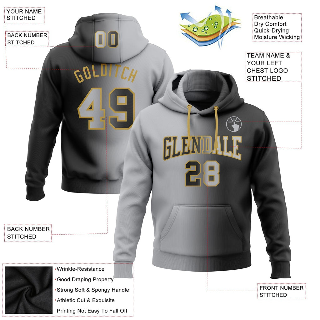 Custom Stitched Black Gray-Old Gold Gradient Fashion Sports Pullover Sweatshirt Hoodie photo 2