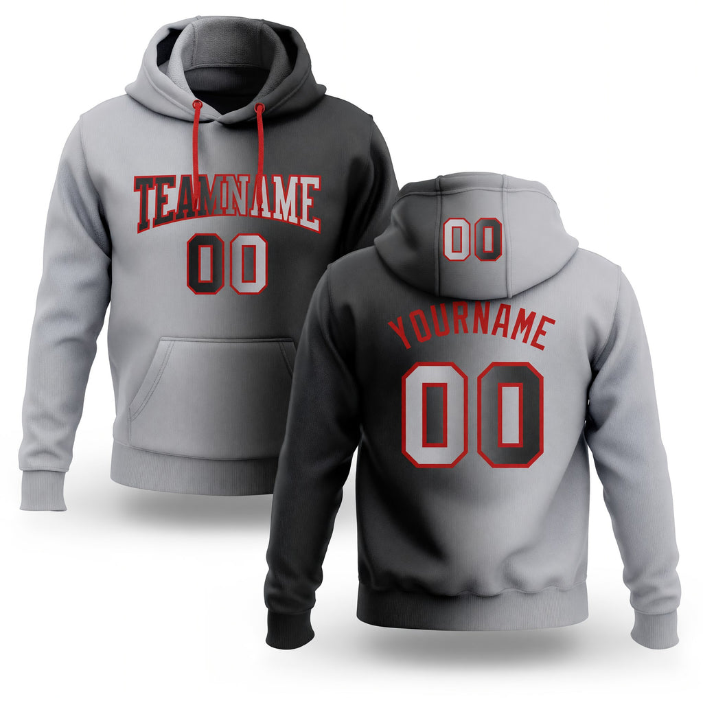 Custom Stitched Black Gray-Red Gradient Fashion Sports Pullover Sweatshirt Hoodie