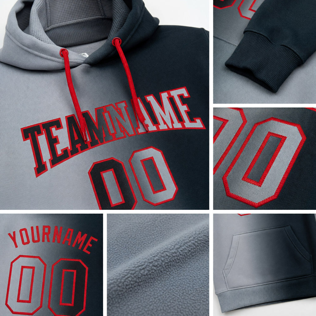 Custom Stitched Black Gray-Red Gradient Fashion Sports Pullover Sweatshirt Hoodie detail