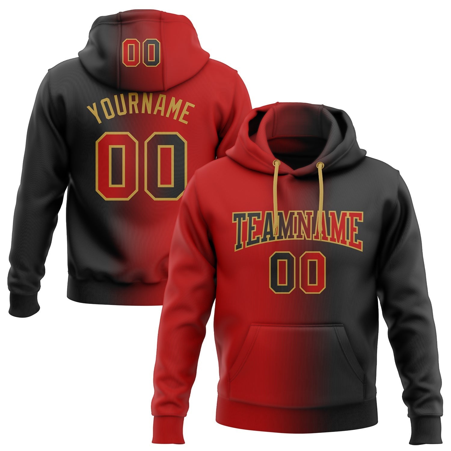 Custom Stitched Black Red-Old Gold Gradient Fashion Sports Pullover Sweatshirt Hoodie photo 1