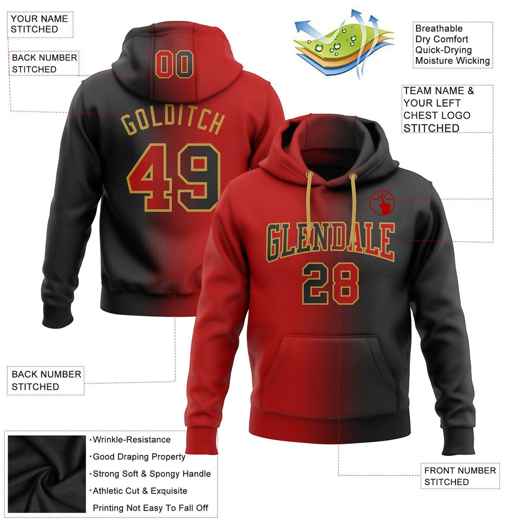 Custom Stitched Black Red-Old Gold Gradient Fashion Sports Pullover Sweatshirt Hoodie photo 2