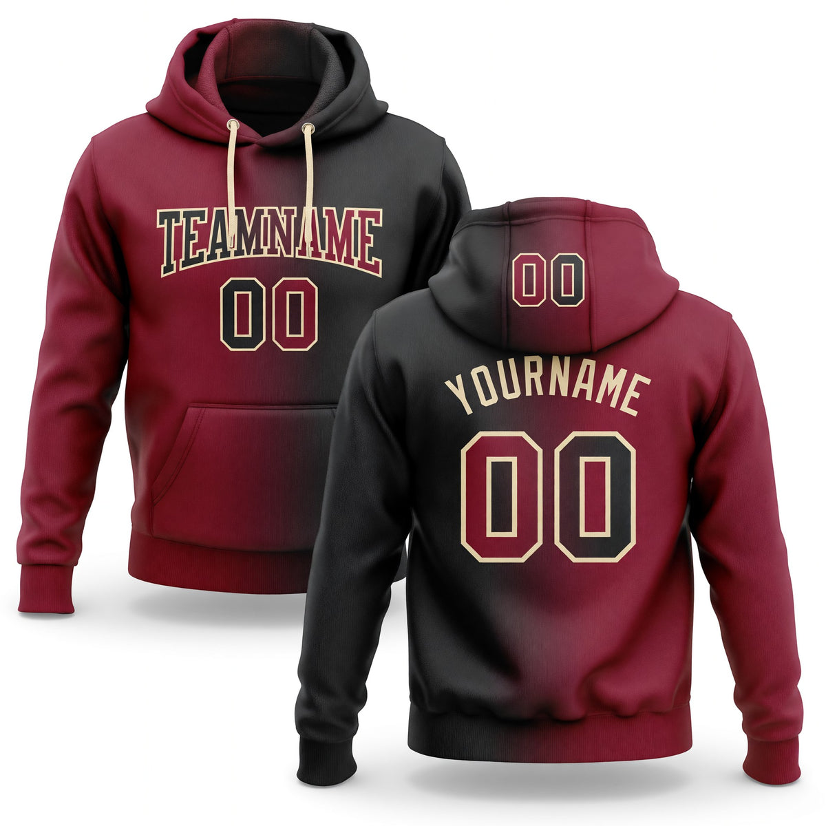 Custom Stitched Black Crimson-City Cream Gradient Fashion Sports Pullover Sweatshirt Hoodie