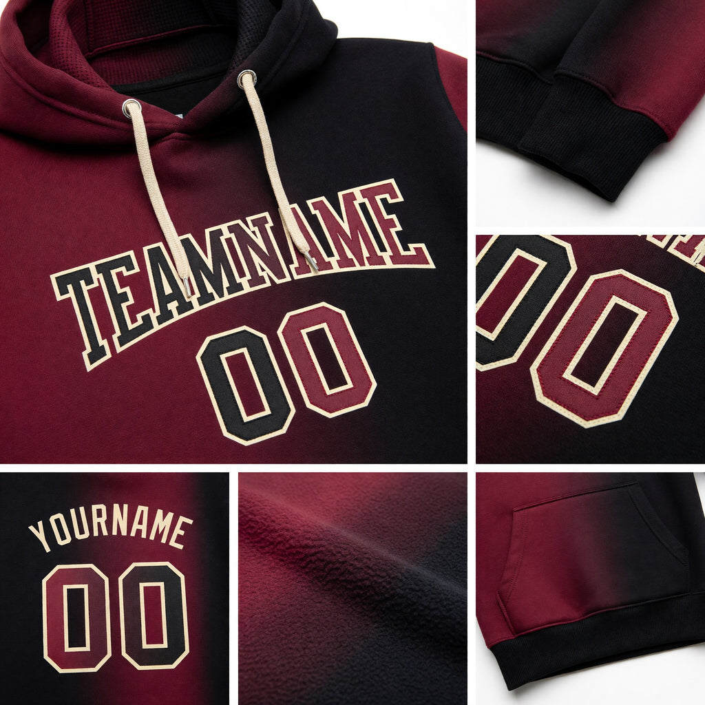 Custom Stitched Black Crimson-City Cream Gradient Fashion Sports Pullover Sweatshirt Hoodie detail