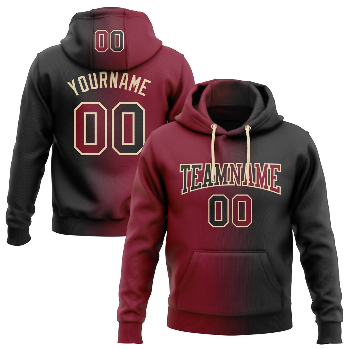 Custom Stitched Black Crimson-City Cream Gradient Fashion Sports Pullover Sweatshirt Hoodie photo 1
