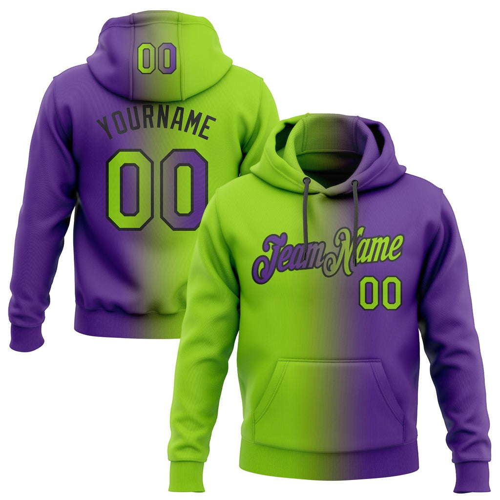 Custom Stitched Purple Neon Green-Black Gradient Fashion Sports Pullover Sweatshirt Hoodie photo 1