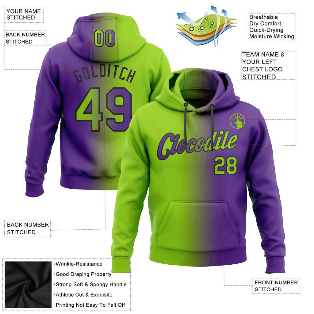Custom Stitched Purple Neon Green-Black Gradient Fashion Sports Pullover Sweatshirt Hoodie photo 2