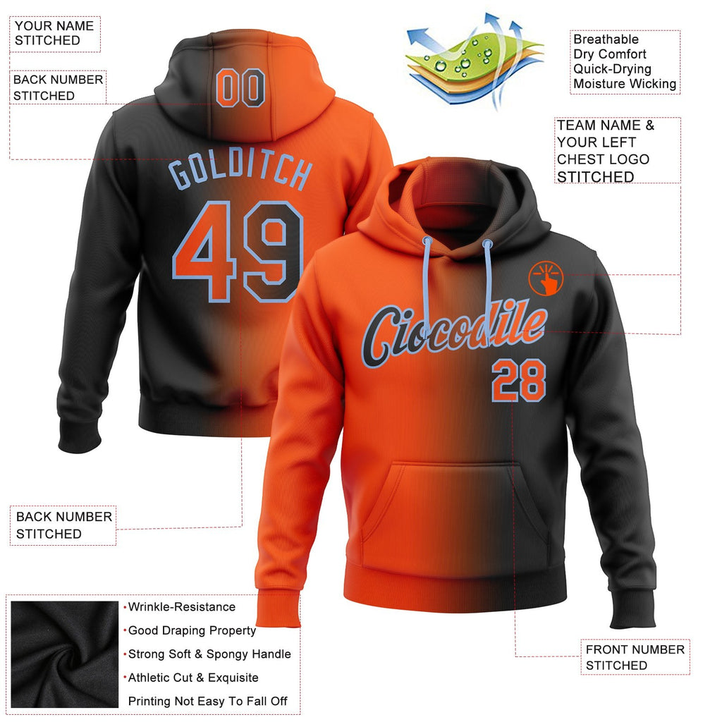 Custom Stitched Black Orange-Light Blue Gradient Fashion Sports Pullover Sweatshirt Hoodie photo 2