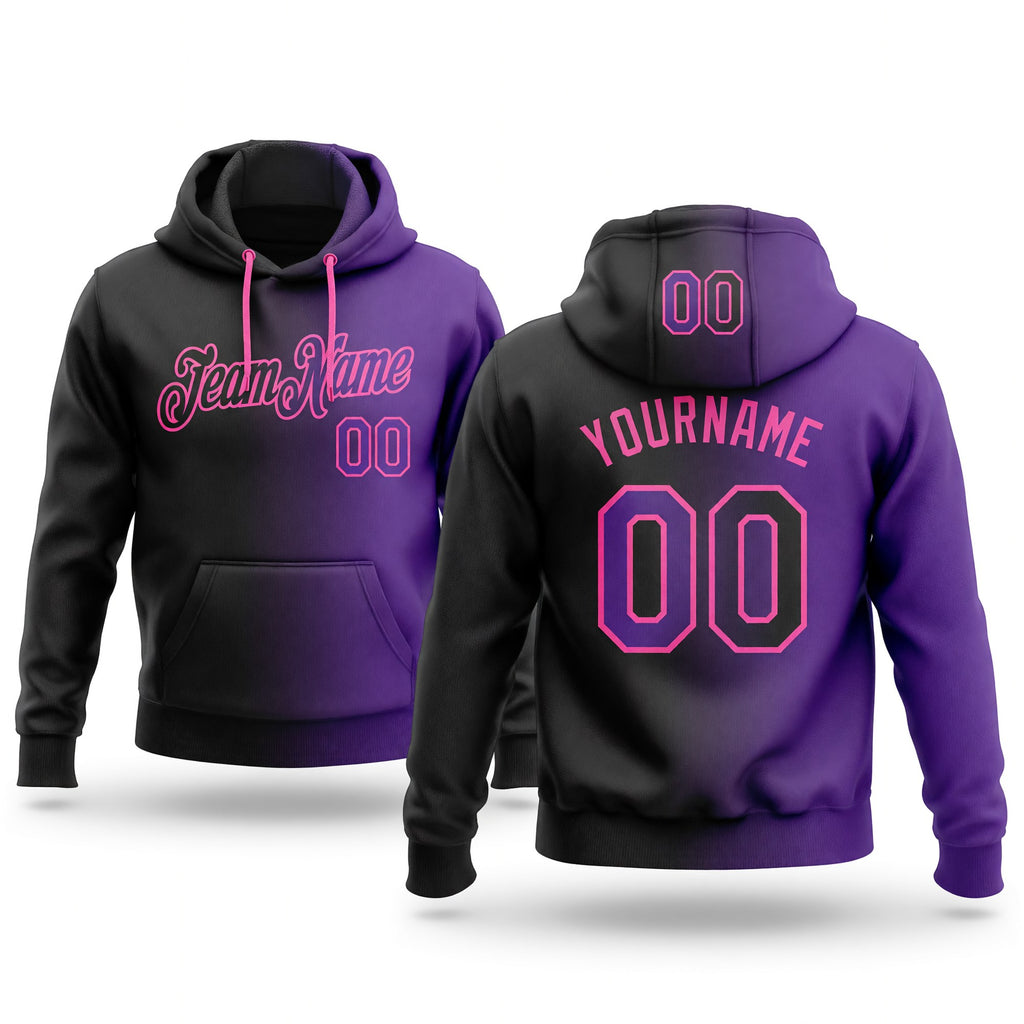 Custom Stitched Black Purple-Pink Gradient Fashion Sports Pullover Sweatshirt Hoodie