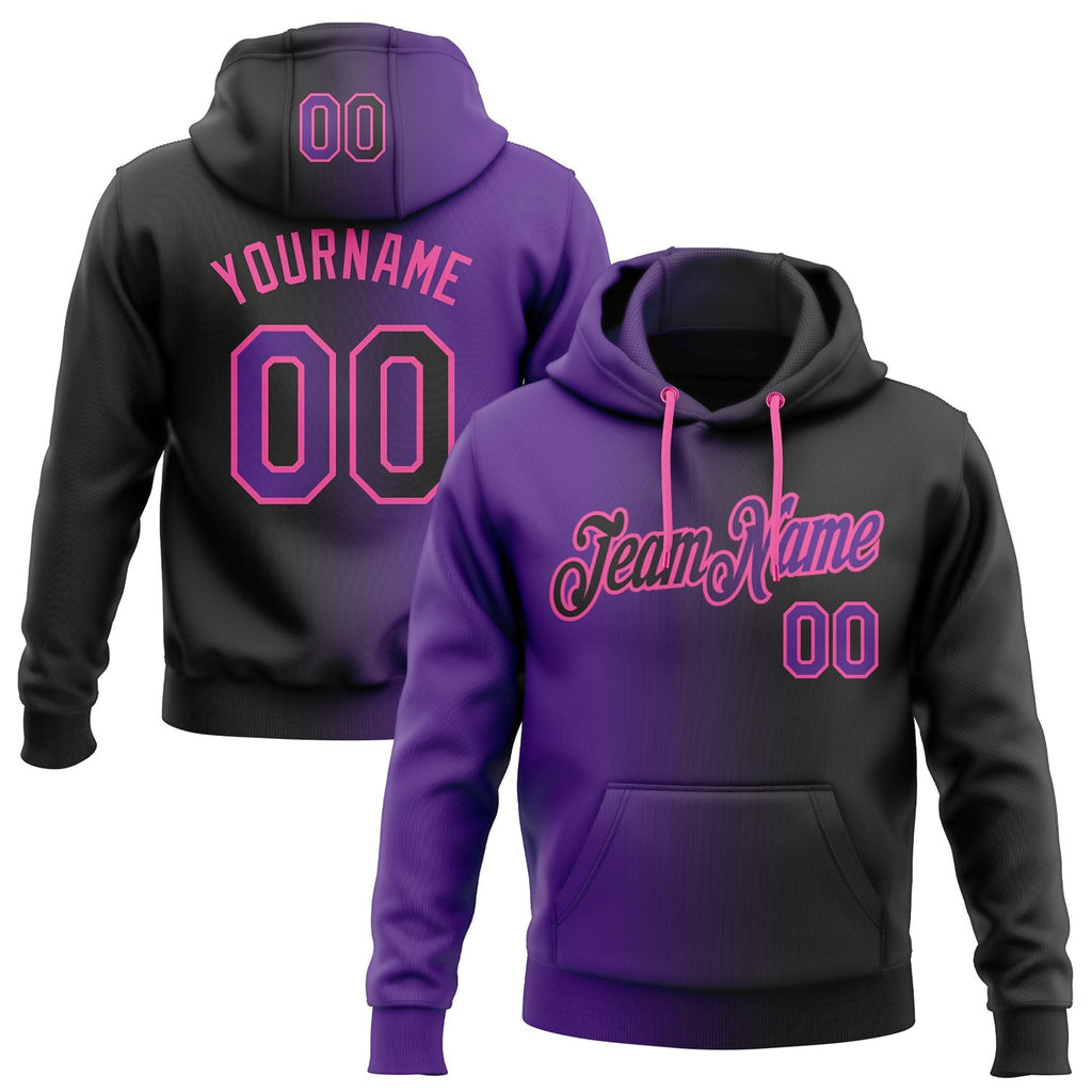 Custom Stitched Black Purple-Pink Gradient Fashion Sports Pullover Sweatshirt Hoodie photo 1