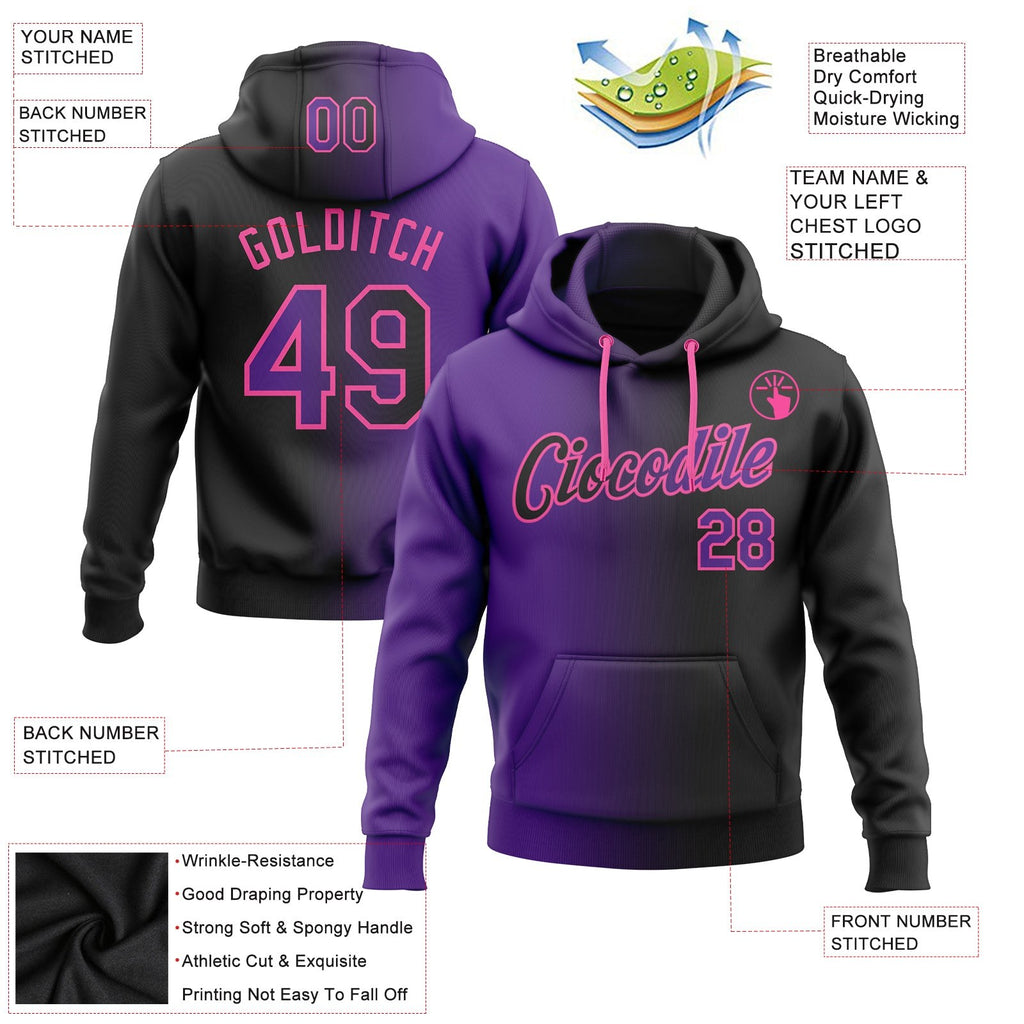 Custom Stitched Black Purple-Pink Gradient Fashion Sports Pullover Sweatshirt Hoodie photo 2