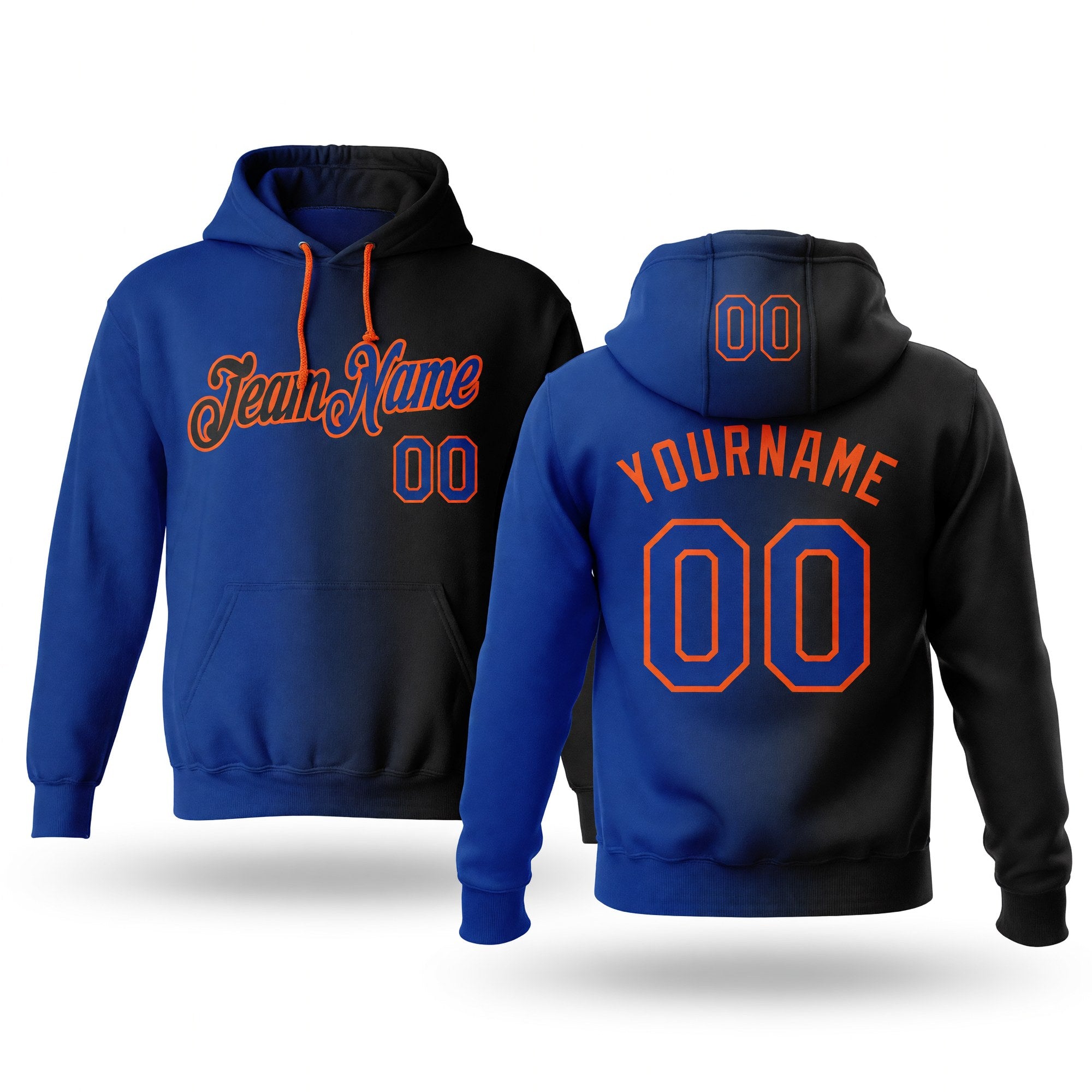 Custom Stitched Black Royal-Orange Gradient Fashion Sports Pullover Sweatshirt Hoodie