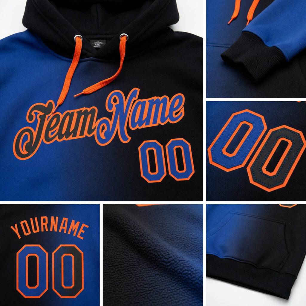 Custom Stitched Black Royal-Orange Gradient Fashion Sports Pullover Sweatshirt Hoodie detail