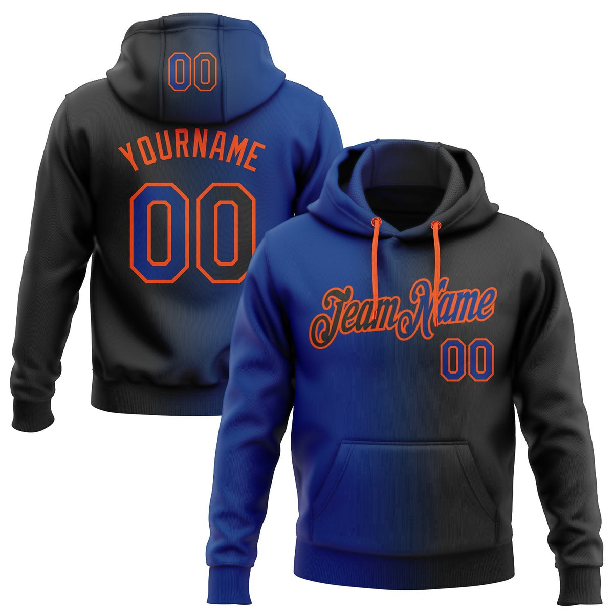 Custom Stitched Black Royal-Orange Gradient Fashion Sports Pullover Sweatshirt Hoodie photo 1