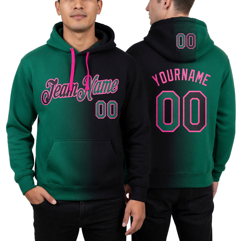 Custom Stitched Black Kelly Green-Pink Gradient Fashion Sports Pullover Sweatshirt Hoodie worn front and back