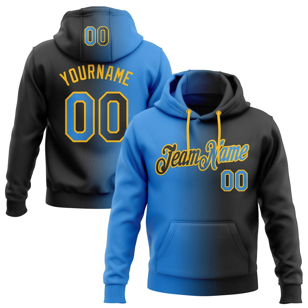 Custom Stitched Black Powder Blue-Gold Gradient Fashion Sports Pullover Sweatshirt Hoodie photo 1