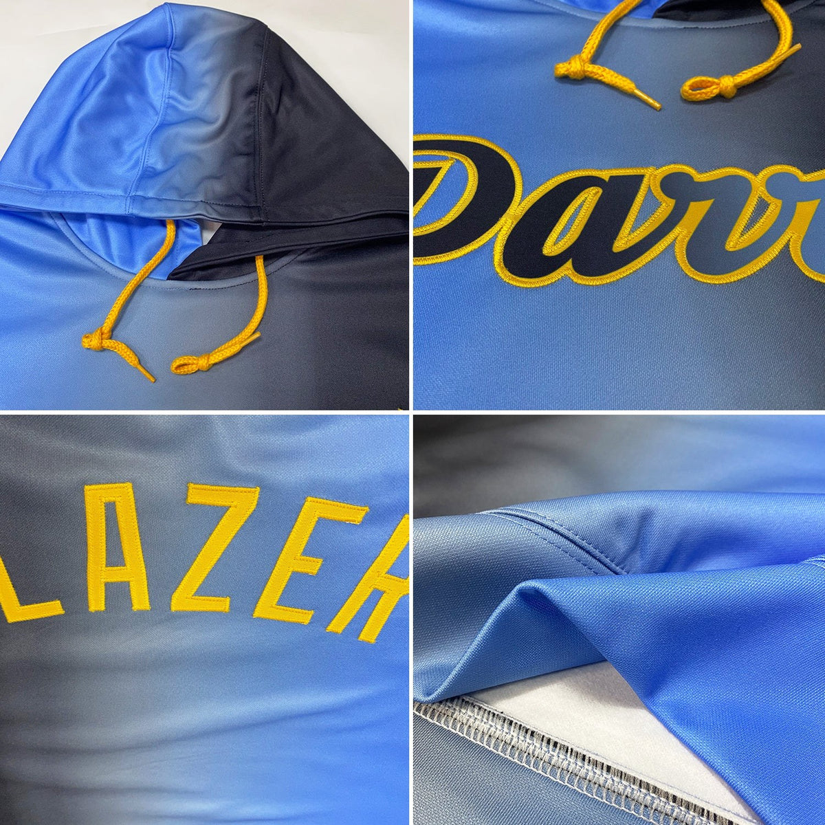Custom Stitched Black Powder Blue-Gold Gradient Fashion Sports Pullover Sweatshirt Hoodie photo 2