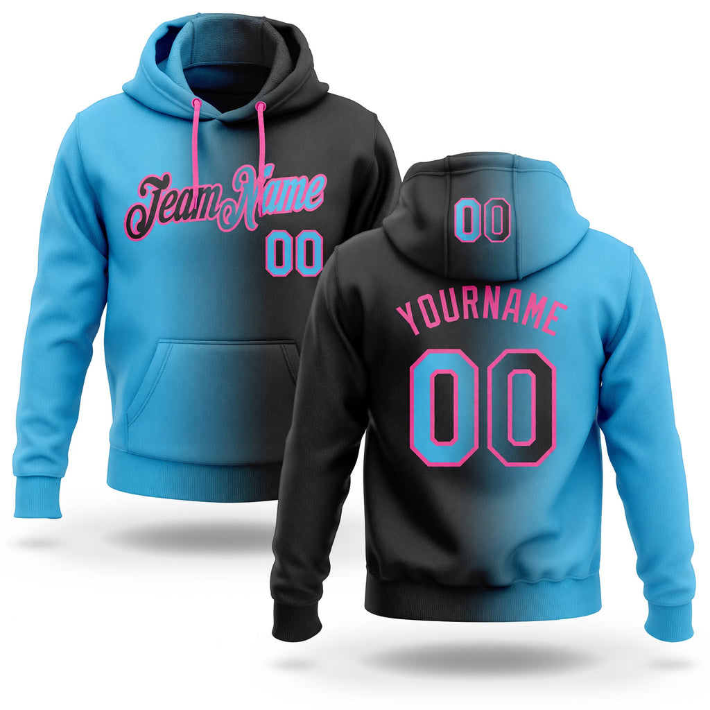 Custom Stitched Black Sky Blue-Pink Gradient Fashion Sports Pullover Sweatshirt Hoodie