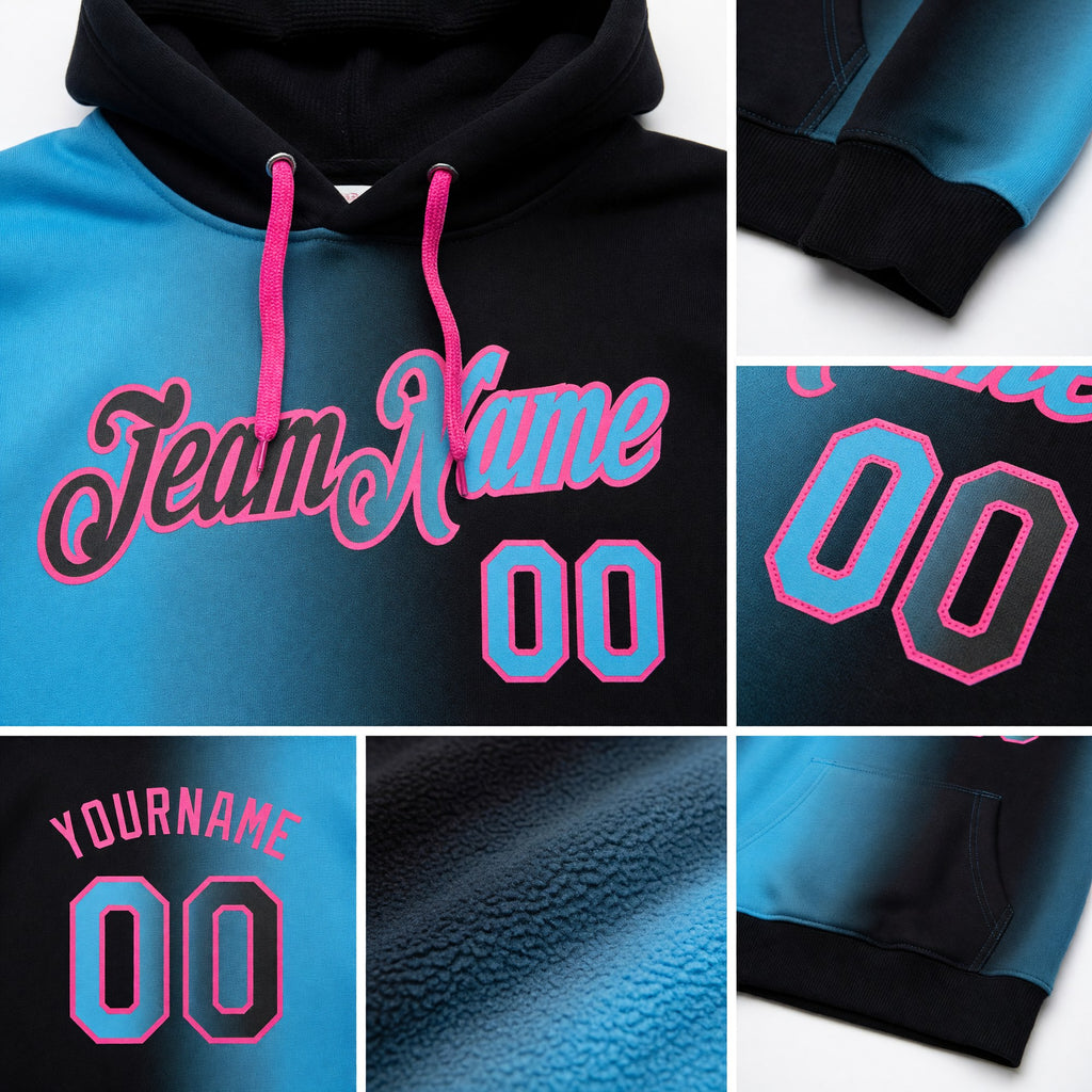 Custom Stitched Black Sky Blue-Pink Gradient Fashion Sports Pullover Sweatshirt Hoodie detail