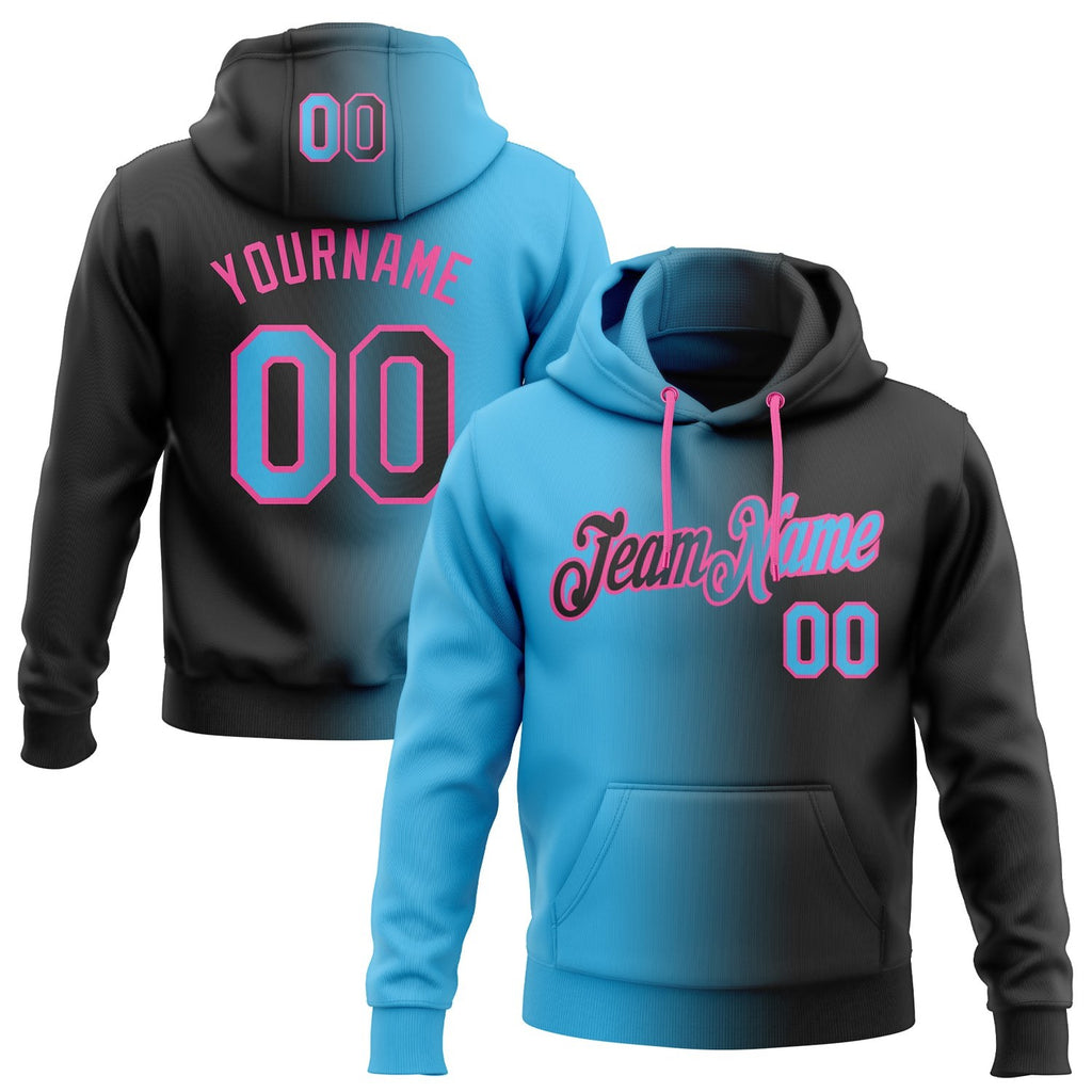 Custom Stitched Black Sky Blue-Pink Gradient Fashion Sports Pullover Sweatshirt Hoodie photo 1