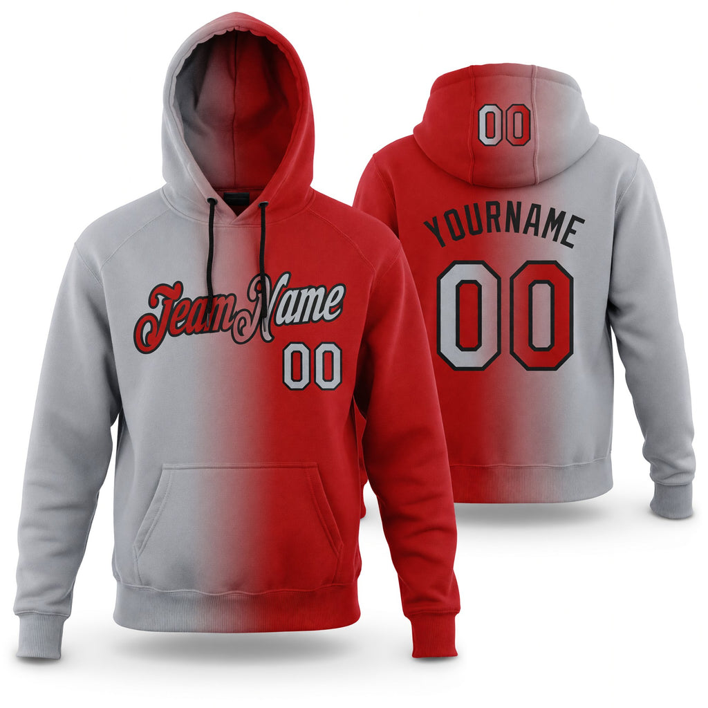 Custom Stitched Red Gray-Black Gradient Fashion Sports Pullover Sweatshirt Hoodie
