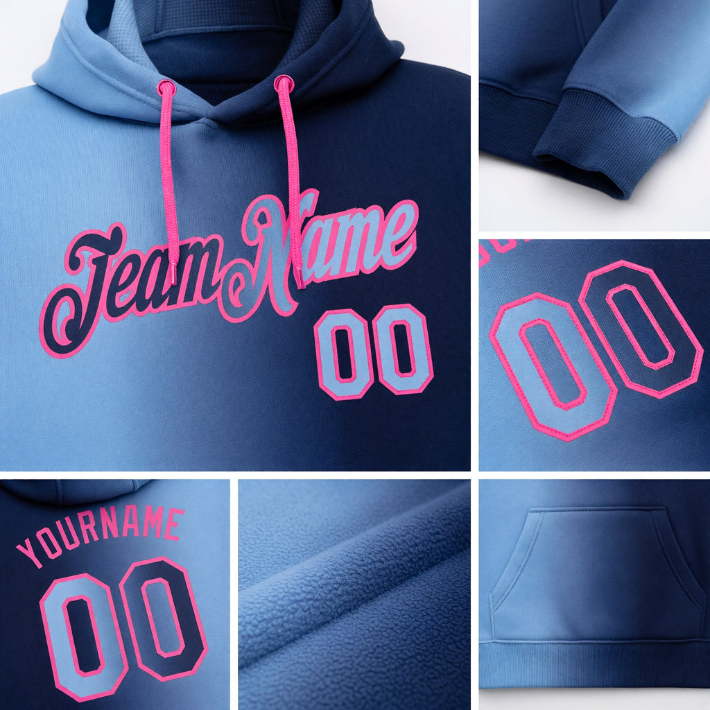 Custom Stitched Navy Light Blue-Pink Gradient Fashion Sports Pullover Sweatshirt Hoodie detail