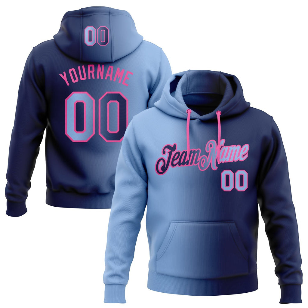 Custom Stitched Navy Light Blue-Pink Gradient Fashion Sports Pullover Sweatshirt Hoodie photo 1