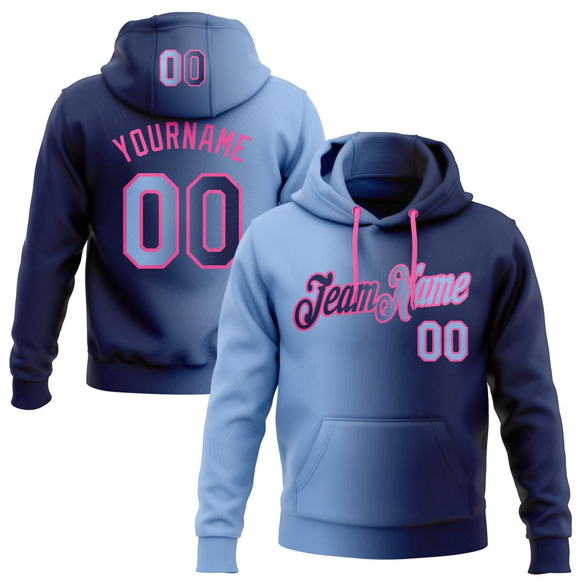 Custom Stitched Navy Light Blue-Pink Gradient Fashion Sports Pullover Sweatshirt Hoodie photo 1