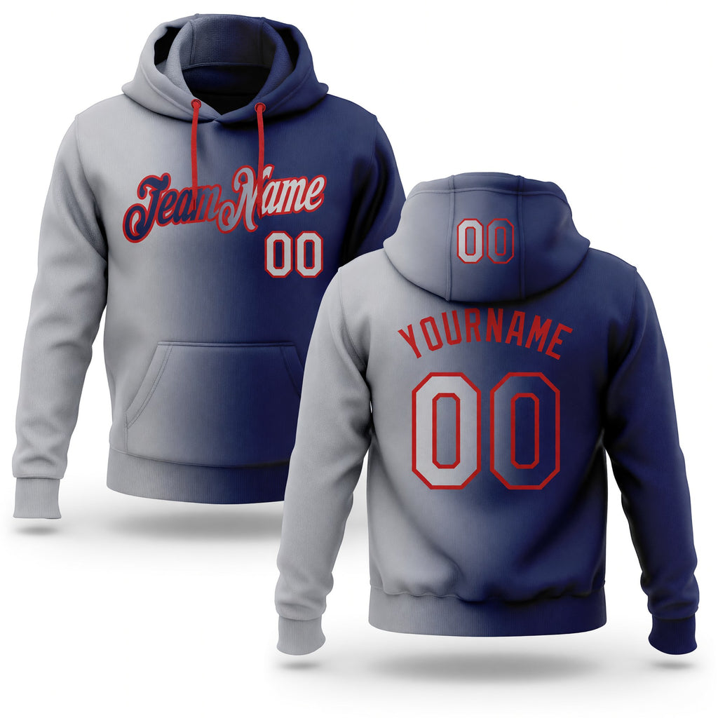 Custom Stitched Navy Gray-Red Gradient Fashion Sports Pullover Sweatshirt Hoodie
