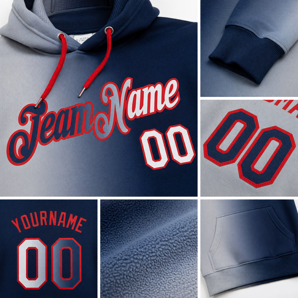 Custom Stitched Navy Gray-Red Gradient Fashion Sports Pullover Sweatshirt Hoodie detail