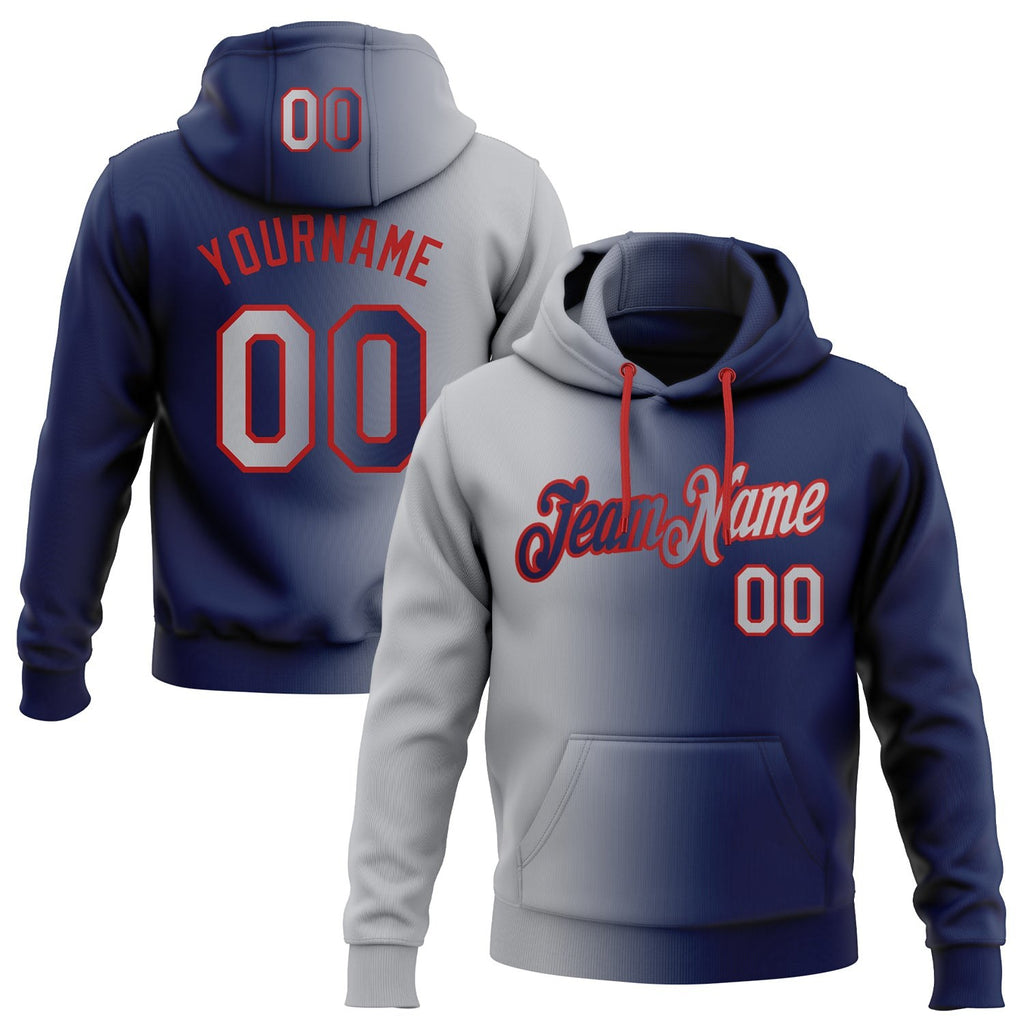 Custom Stitched Navy Gray-Red Gradient Fashion Sports Pullover Sweatshirt Hoodie photo 1