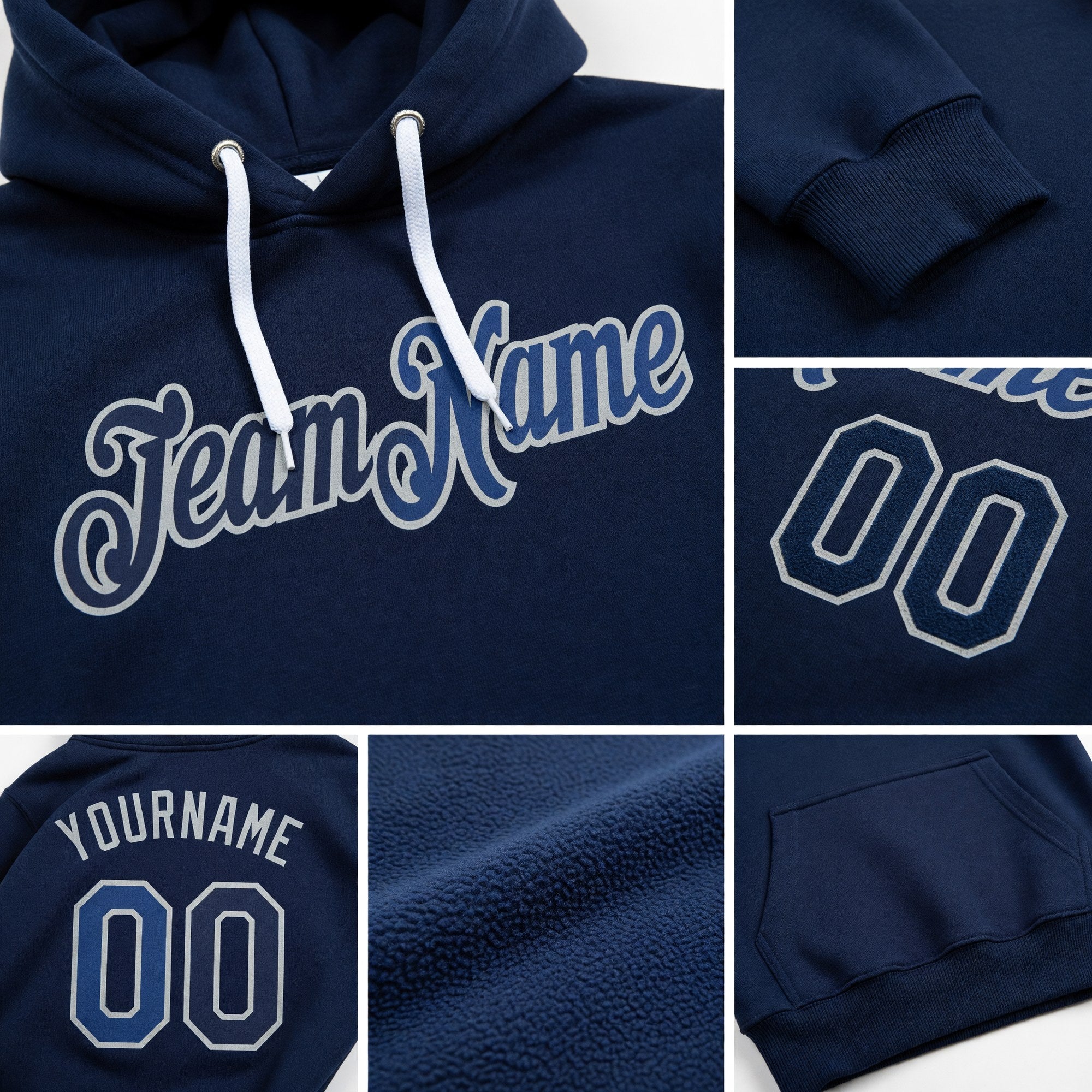 Custom Stitched Navy Royal-Gray Gradient Fashion Sports Pullover Sweatshirt Hoodie detail