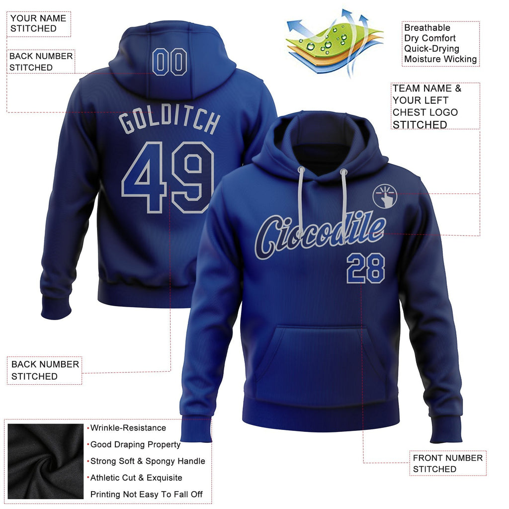 Custom Stitched Navy Royal-Gray Gradient Fashion Sports Pullover Sweatshirt Hoodie photo 2