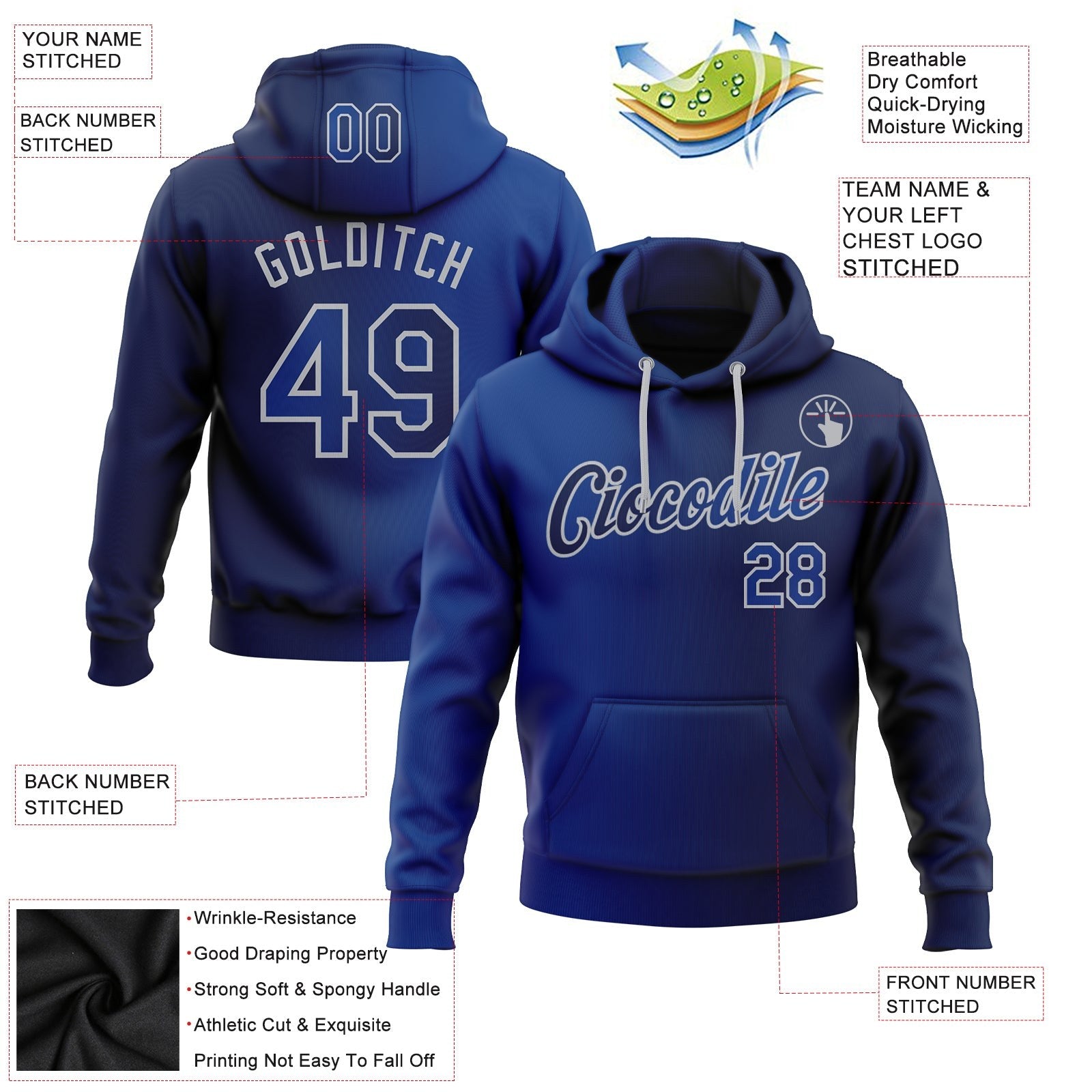 Custom Stitched Navy Royal-Gray Gradient Fashion Sports Pullover Sweatshirt Hoodie photo 2
