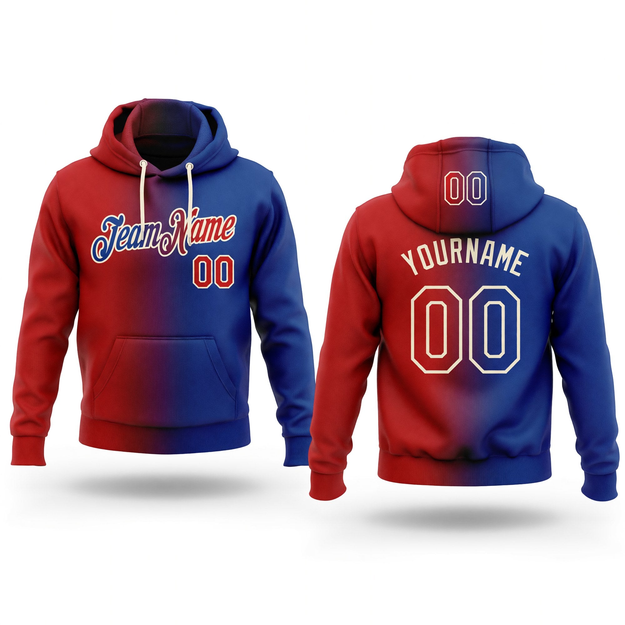 Custom Stitched Royal Red-Cream Gradient Fashion Sports Pullover Sweatshirt Hoodie