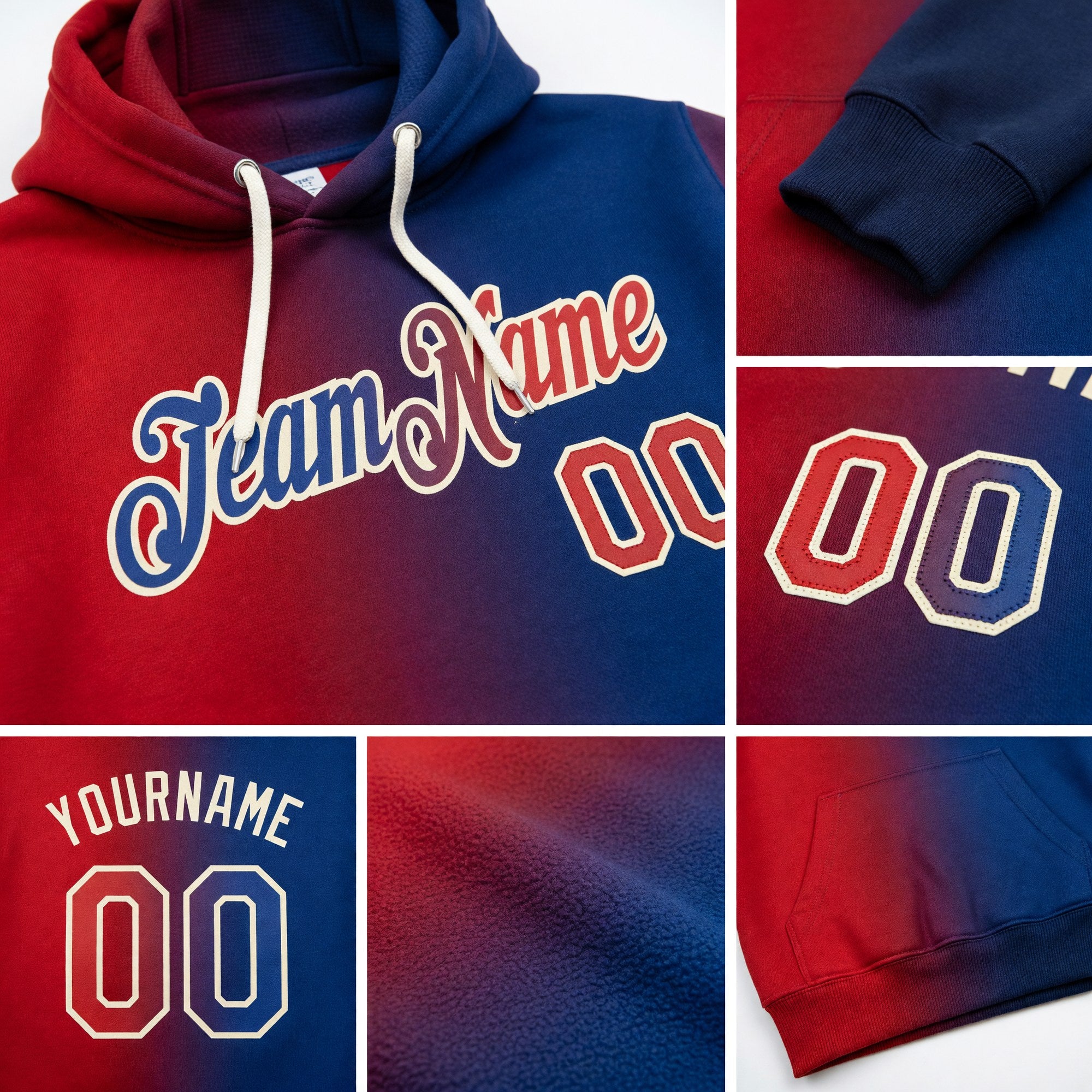 Custom Stitched Royal Red-Cream Gradient Fashion Sports Pullover Sweatshirt Hoodie detail