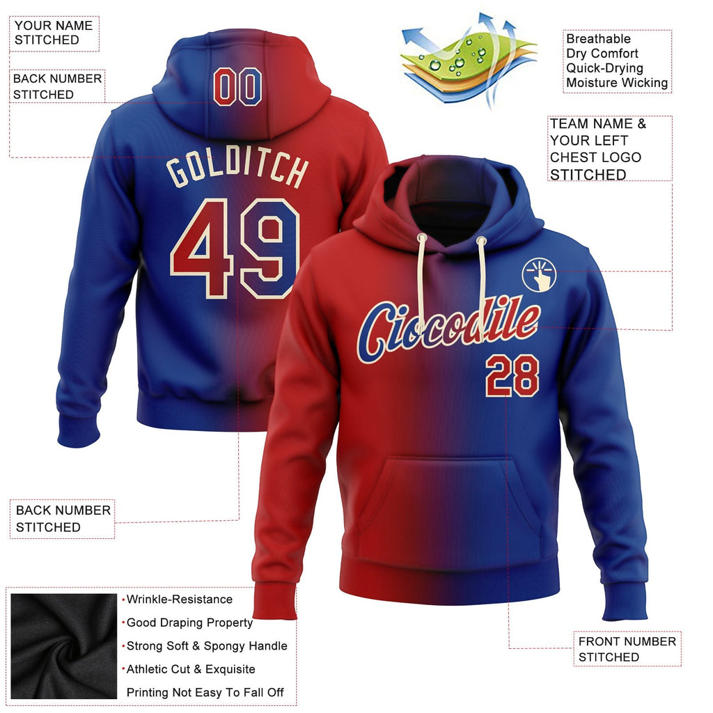 Custom Stitched Royal Red-Cream Gradient Fashion Sports Pullover Sweatshirt Hoodie photo 2