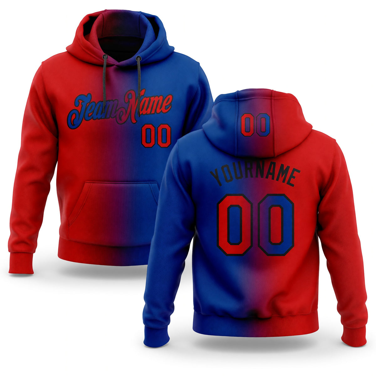 Custom Stitched Royal Red-Black Gradient Fashion Sports Pullover Sweatshirt Hoodie