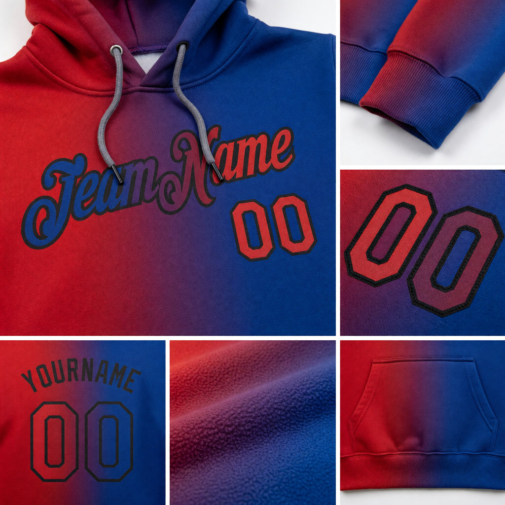 Custom Stitched Royal Red-Black Gradient Fashion Sports Pullover Sweatshirt Hoodie detail