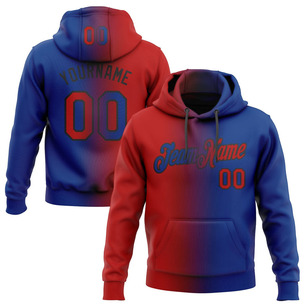 Custom Stitched Royal Red-Black Gradient Fashion Sports Pullover Sweatshirt Hoodie photo 1