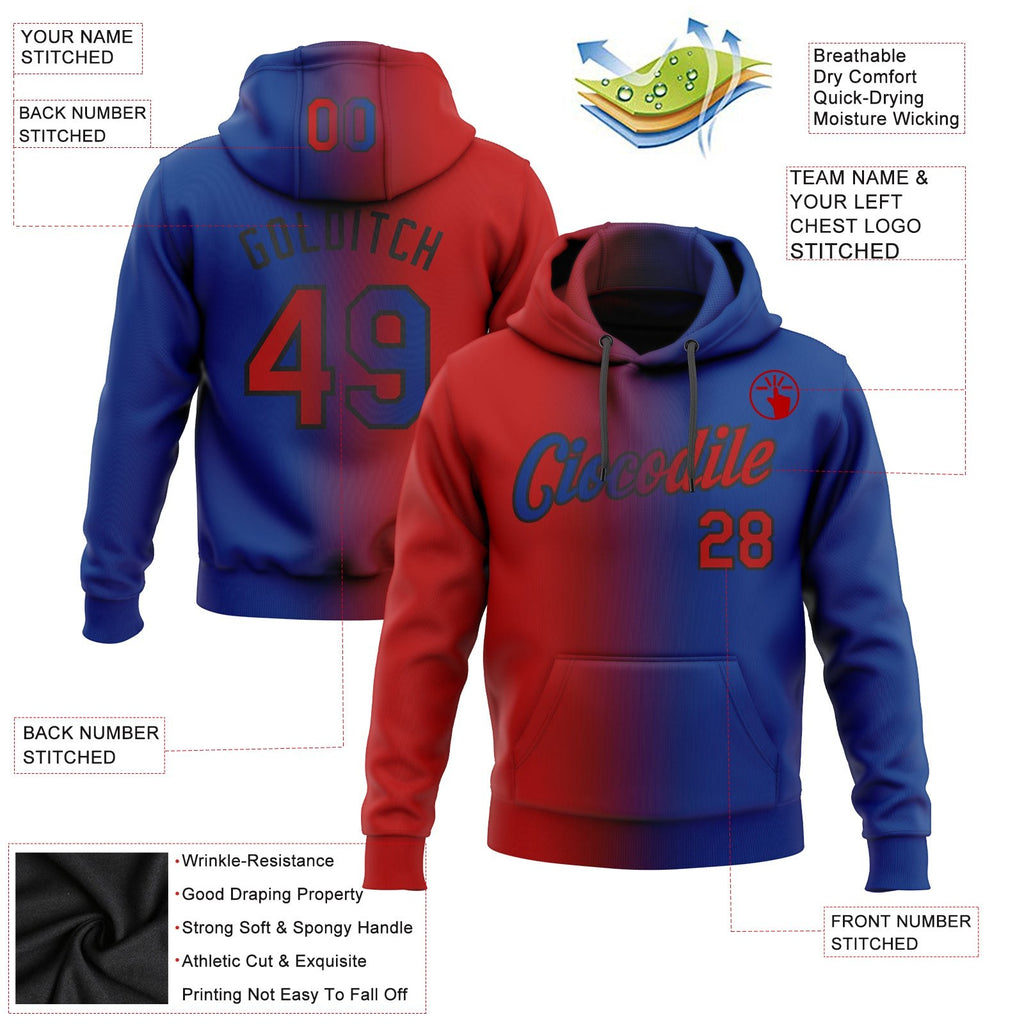 Custom Stitched Royal Red-Black Gradient Fashion Sports Pullover Sweatshirt Hoodie photo 2