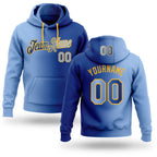 Custom Stitched Royal Light Blue-Gold Gradient Fashion Sports Pullover Sweatshirt Hoodie