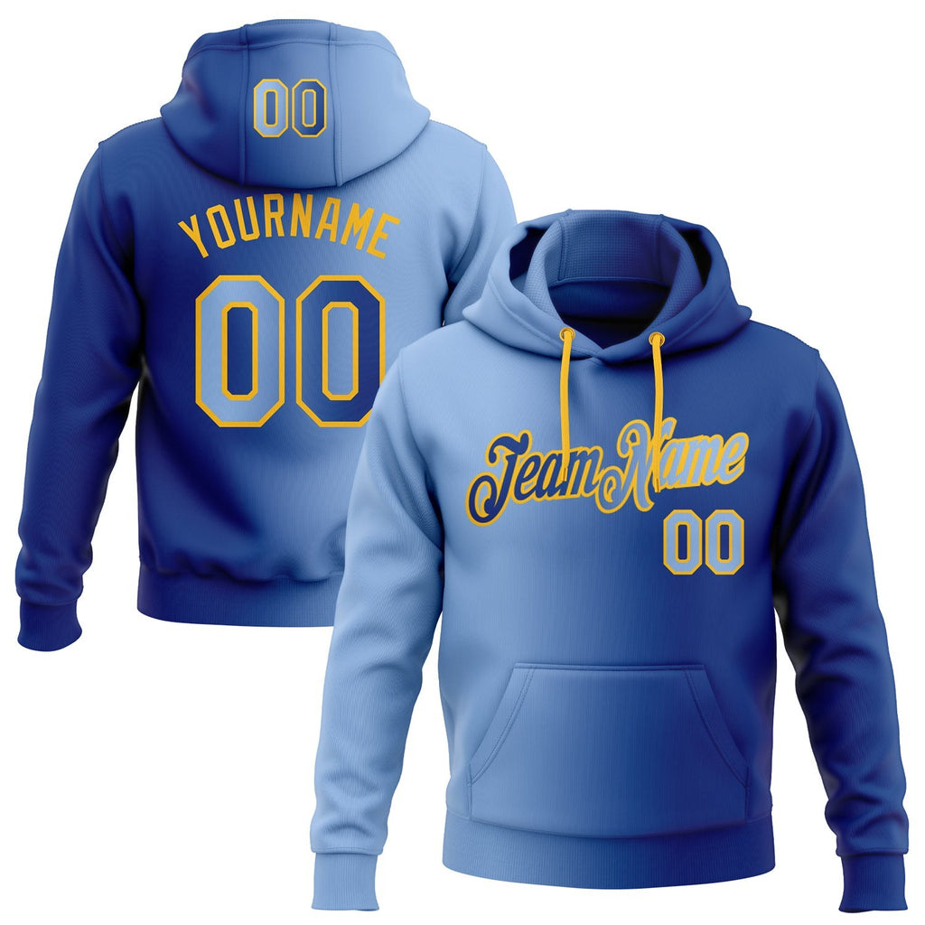 Custom Stitched Royal Light Blue-Gold Gradient Fashion Sports Pullover Sweatshirt Hoodie photo 1
