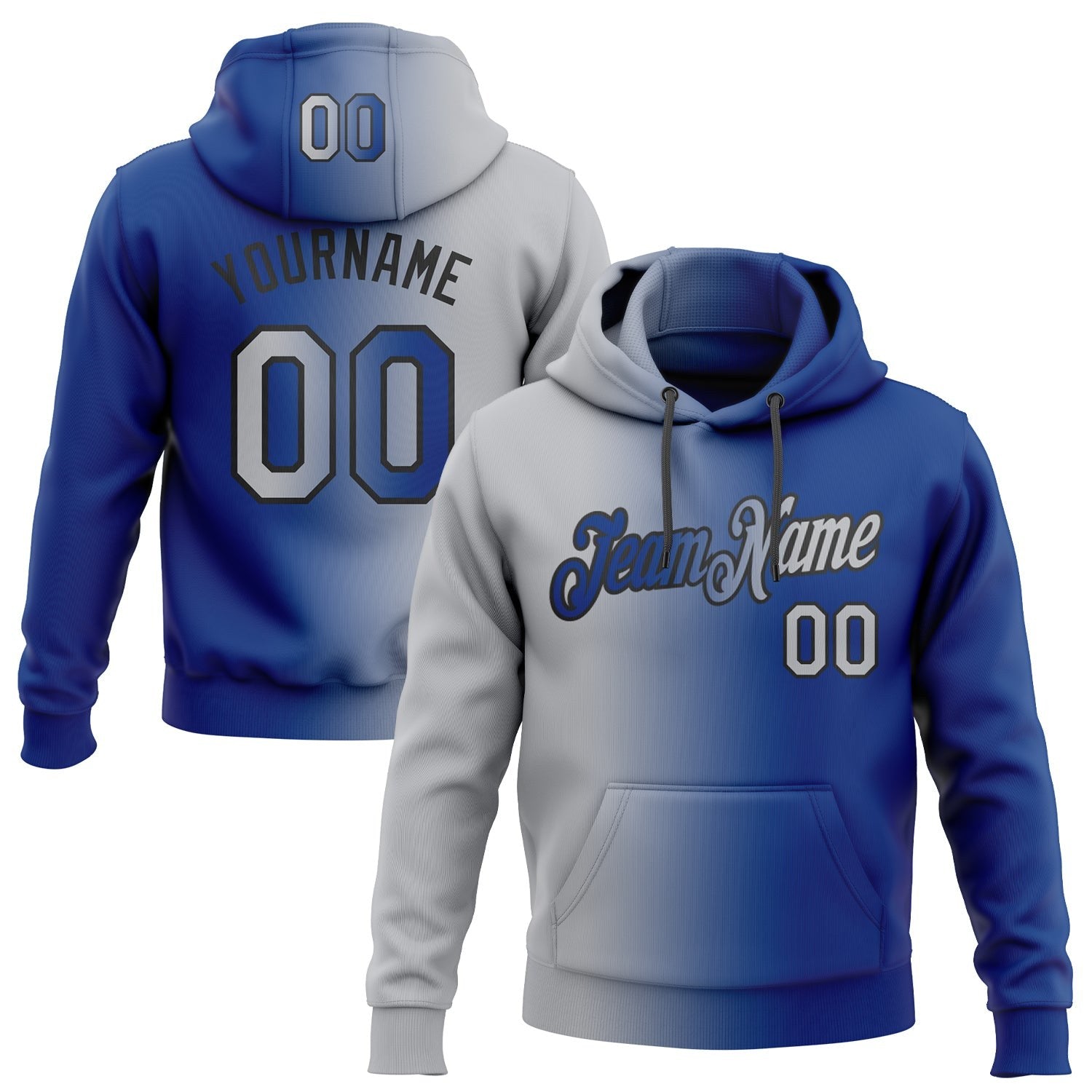 Custom Stitched Royal Gray-Black Gradient Fashion Sports Pullover Sweatshirt Hoodie photo 1