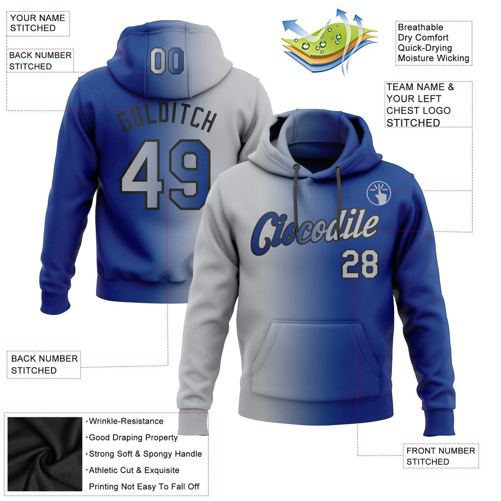 Custom Stitched Royal Gray-Black Gradient Fashion Sports Pullover Sweatshirt Hoodie photo 2