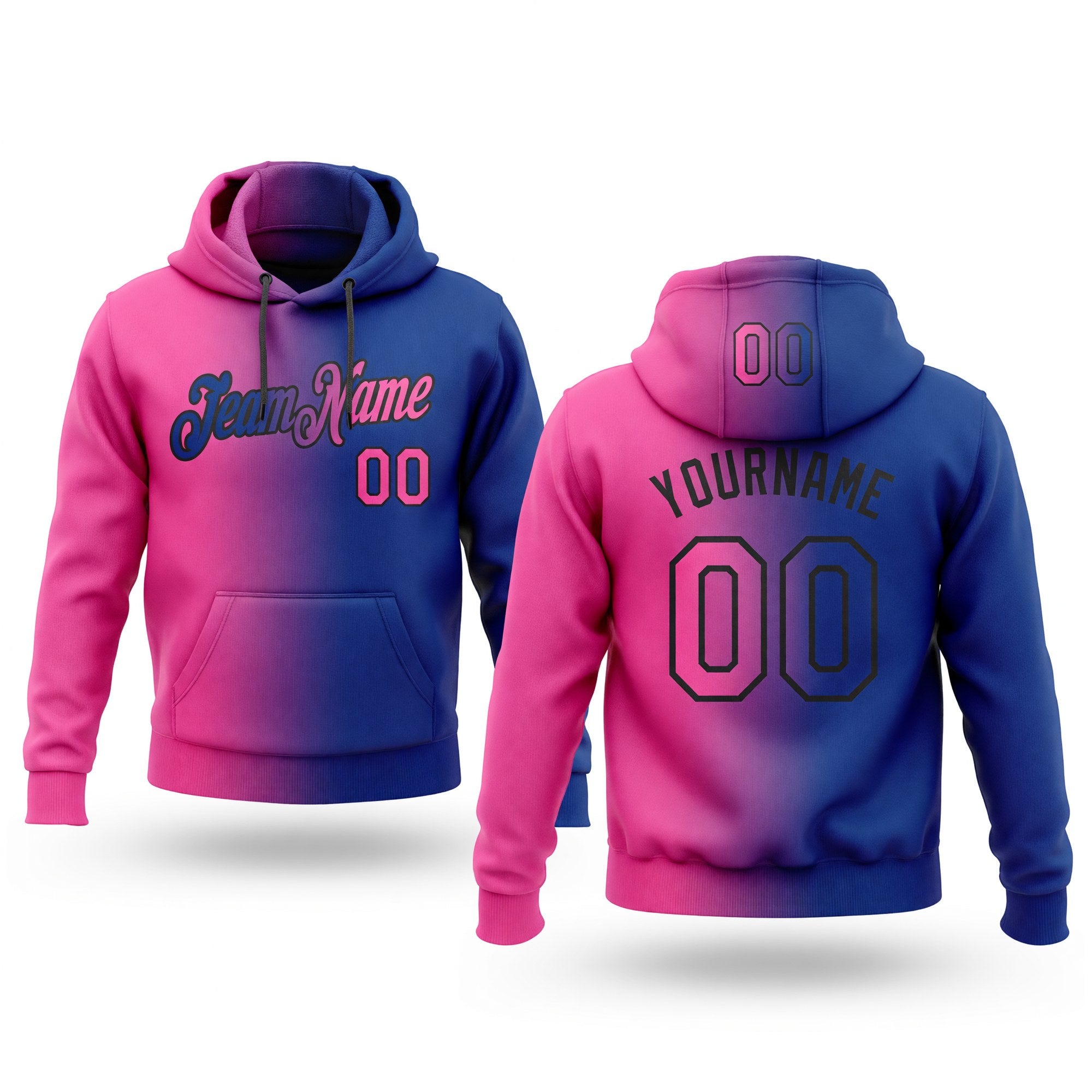Custom Stitched Royal Pink-Black Gradient Fashion Sports Pullover Sweatshirt Hoodie