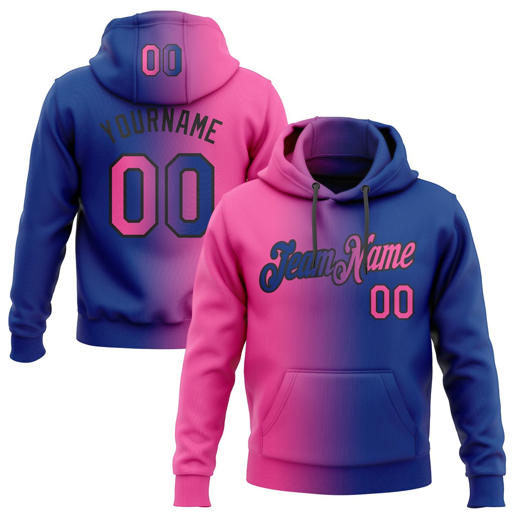 Custom Stitched Royal Pink-Black Gradient Fashion Sports Pullover Sweatshirt Hoodie photo 1